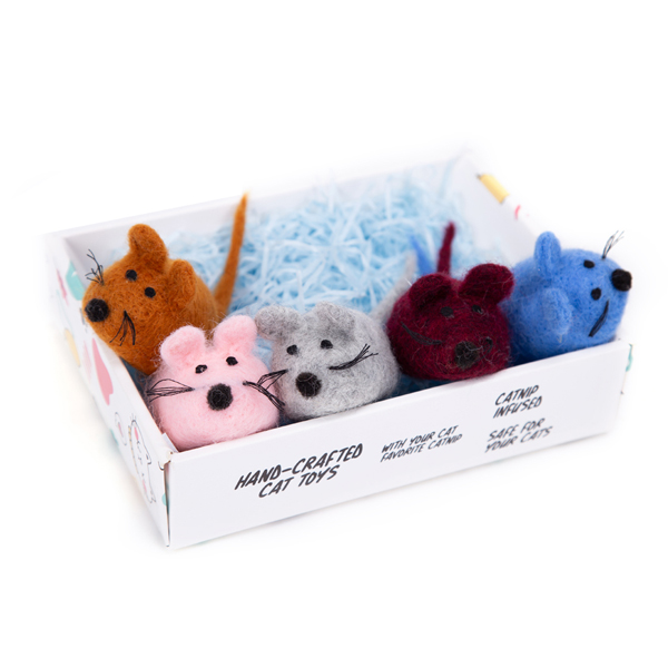 루어캣 고양이 장난감 양모볼 선물박스 마우스 5pcs (색상랜덤)