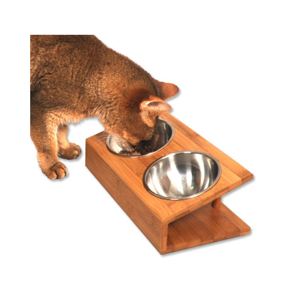 수퍼펫 강아지 고양이 대나무 원목 경사식탁 식기 S