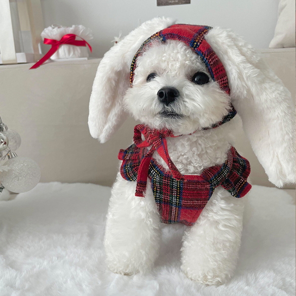 도그웨그 체크 래빗 강아지 원피스 크리스마스 고양이 겨울 옷