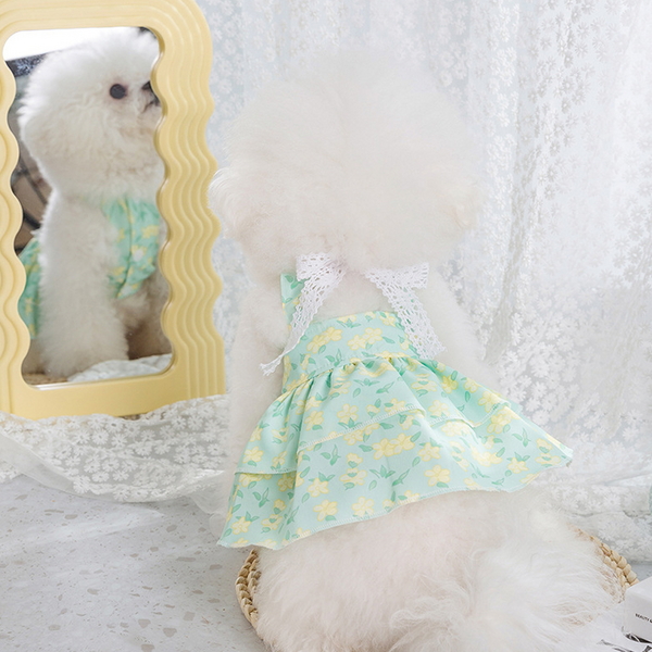 도그웨그 플로럴 멜빵 원피스 강아지 여름 옷 고양이 드레스 프릴 강아지옷