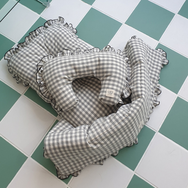 개달당 강아지 유모차 일체형 침구 + 베개 2종세트 체크 2colors