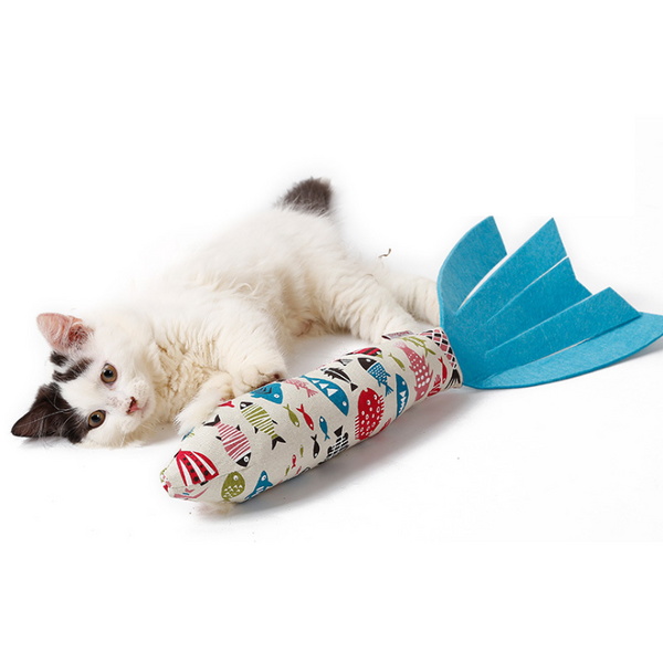고양이 캣닢 물고기 쿠션 인형