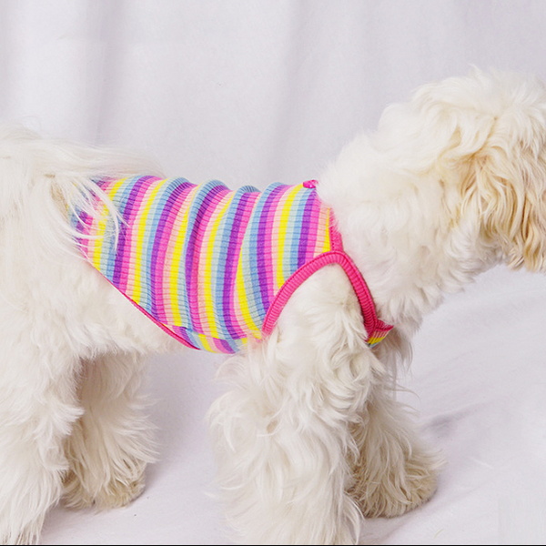파스텔독 강아지 레인보우 줄무늬 나시 티셔츠