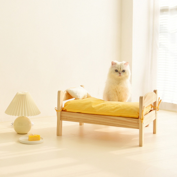 고양이 원목 침대 옐로우 심플 매트형