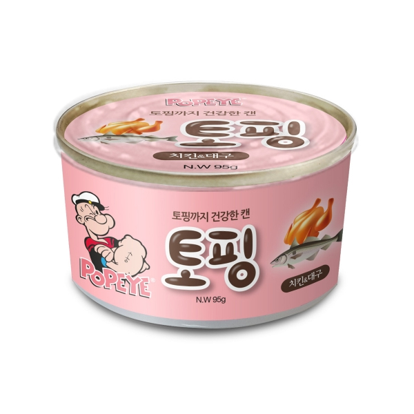 뽀빠이 토핑 치킨 대구 강아지 캔 간식 95g