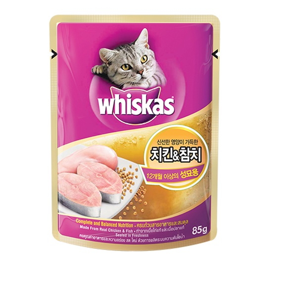 위스카스 고양이 간식 파우치 성묘용 닭고기참치 85g
