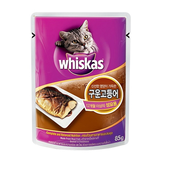 위스카스 고양이 간식 파우치 성묘용 구운고등어 85g