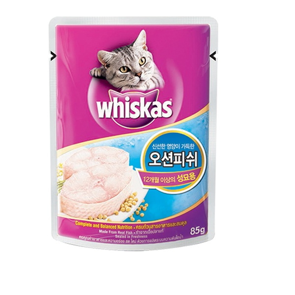 위스카스 고양이 간식 파우치 성묘용 오션피쉬 85g
