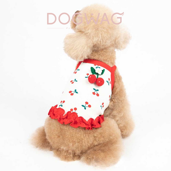 도그웨그 체리 크롭탑 강아지 민소매 나시 여름 옷
