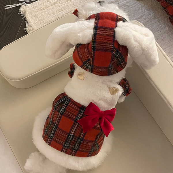 도그웨그 체크 래빗 강아지 원피스 크리스마스 고양이 겨울 옷