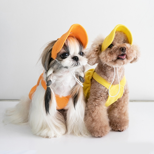 도그웨그 벌룬 와플 멜빵+모자 set 나시 티셔츠 강아지 민소매 여름 옷
