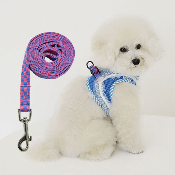 리얼펫 매쉬 레이스 하네스+체크 리드줄set (4color) 강아지 항균 가슴줄