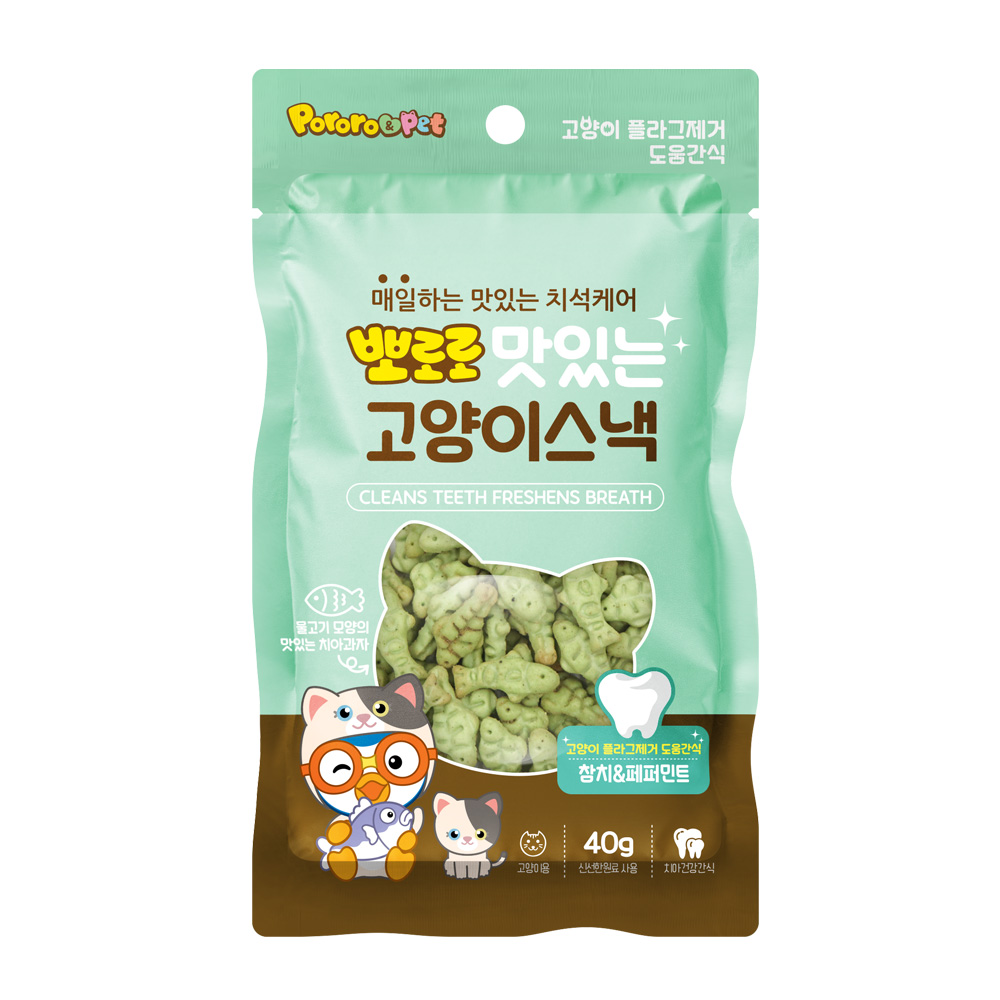 뽀로로 고양이 치석관리 스낵 참치/페퍼민트 40g 1개입