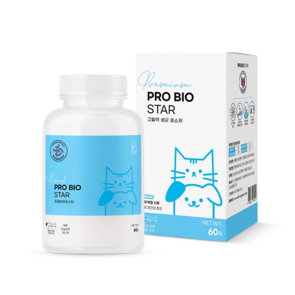 멍냥이랑 강아지 고양이 유산균 프로바이오틱스 프리바이오틱스 장건강 씹어먹는 영양제 60정